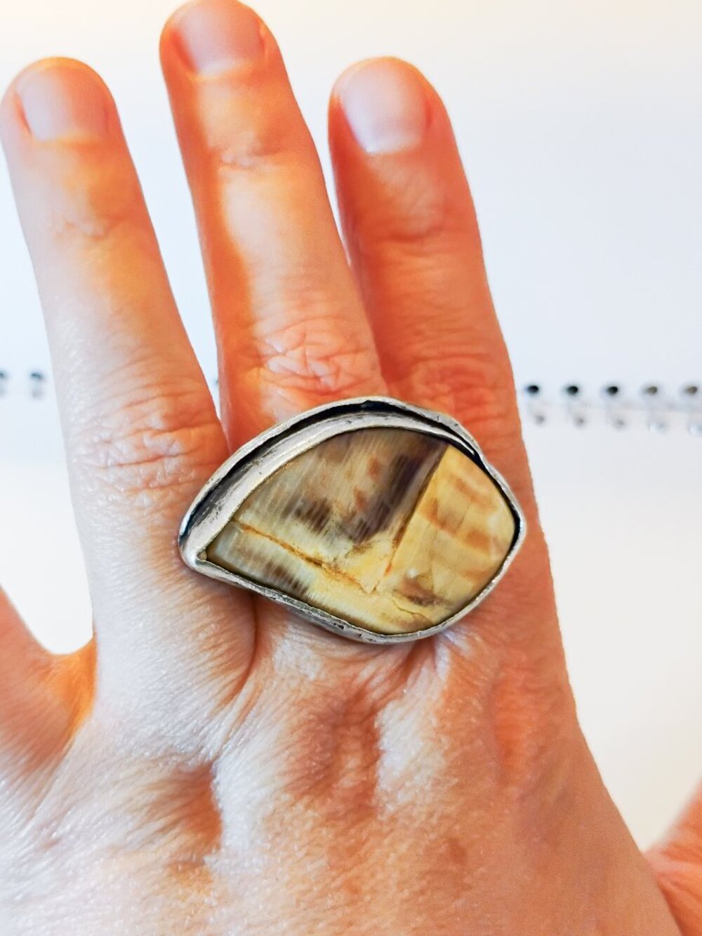 Sterling Silver Ring/Size 8.25 US/Petrified Wood Stone